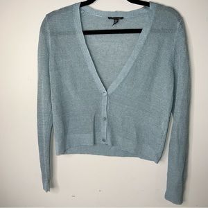 Eileen Fisher Linen Blend Teal Button Up Knit Cardigan